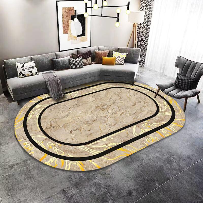 Luxury European Style Oval Carpet for Living Room Gorgeous Home Non-slip Rugs for Bedroom Large Size Machine Washable Floor Mats