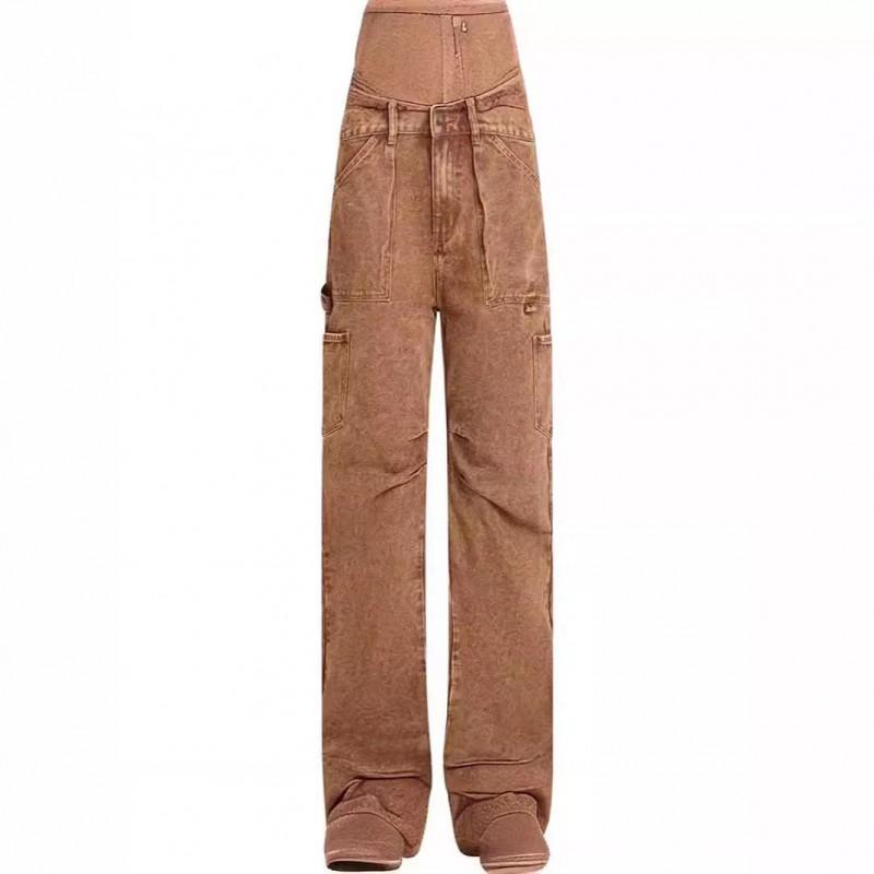 Vintage Loose Fit Low Waist Straight Leg Cargo Jeans Men Women Streetwear