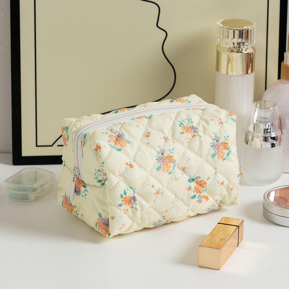 Kawaii Flower Printed Cosmetic Bag Large Capacity Travel Organizer Makeup Bag Storage Bag