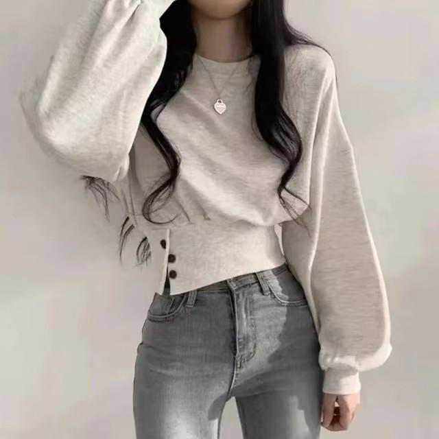Spring and Autumn Casual Long-sleeved Short Round Neck Pullover Sweatshirt