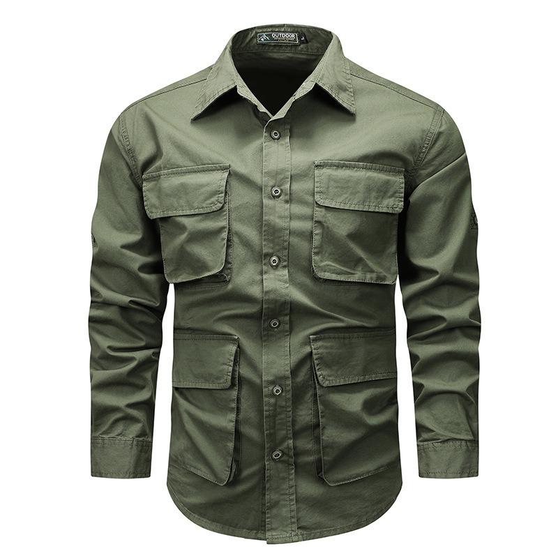 Vintage American Style Loose Fit Cotton Long Sleeve Work Shirt For Men