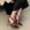 Fashion Patent Leather Pointed Toe Shoes Women Pumps Sexy Buckle Strap 11cm High Heels Elegant Spring Office Footwear Tacones