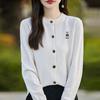 2026 Autumn Women's Little Bear Knit Cardigan Sweater - Round Neck, Long Sleeve, Korean Style