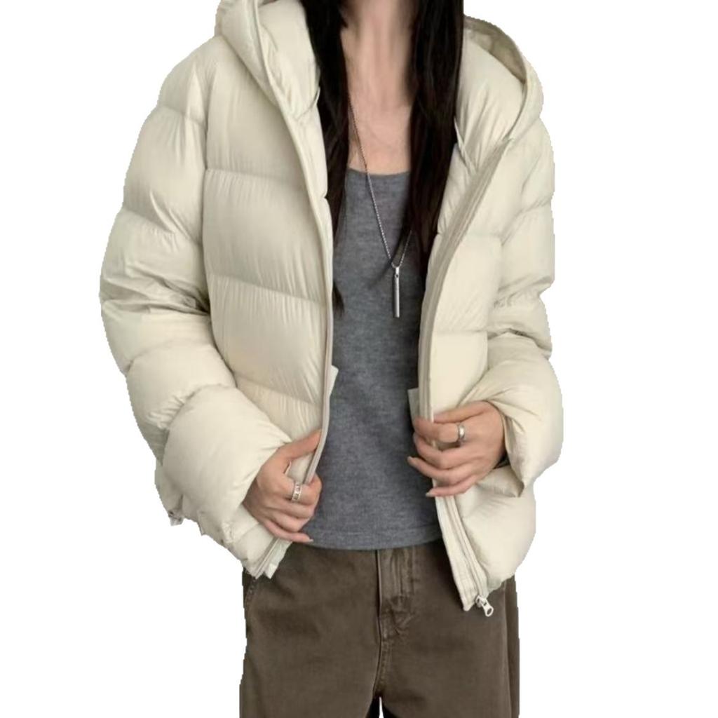 New hooded short down jacket women's simple puff cloud coat small loose winter coat