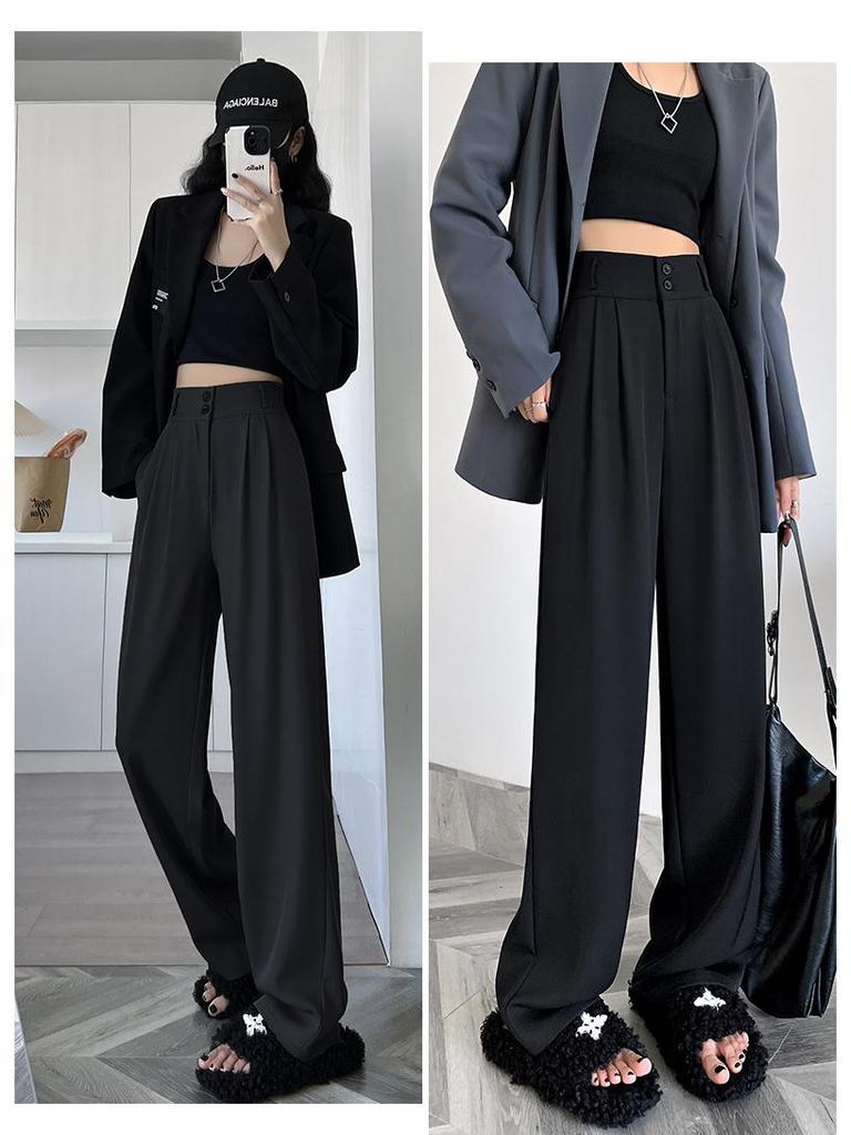 Women's High Waist Drapey Suit Pants, Petite Casual, Narrow & Wide Straight Leg Options, Spring/Autumn 2024.