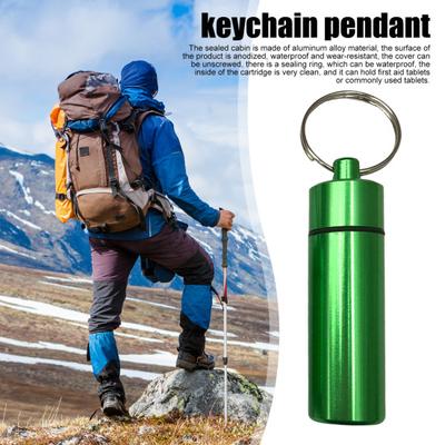 Portachiavi con ciondolo in lega di alluminio impermeabile, contenitore per pillole sigillabile, contenitore segreto da viaggio per esterni con anello per appenderlo