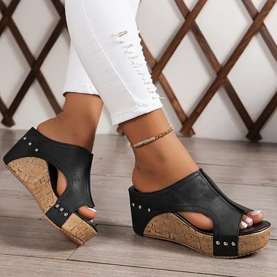Damen Retro Sandalen mit dicker Sohle, Zehenfrei, Seitlich ausgeschnitten, Ferse freilassend, Freizeitschuhe, Bequeme Keilschuhe für den Sommer