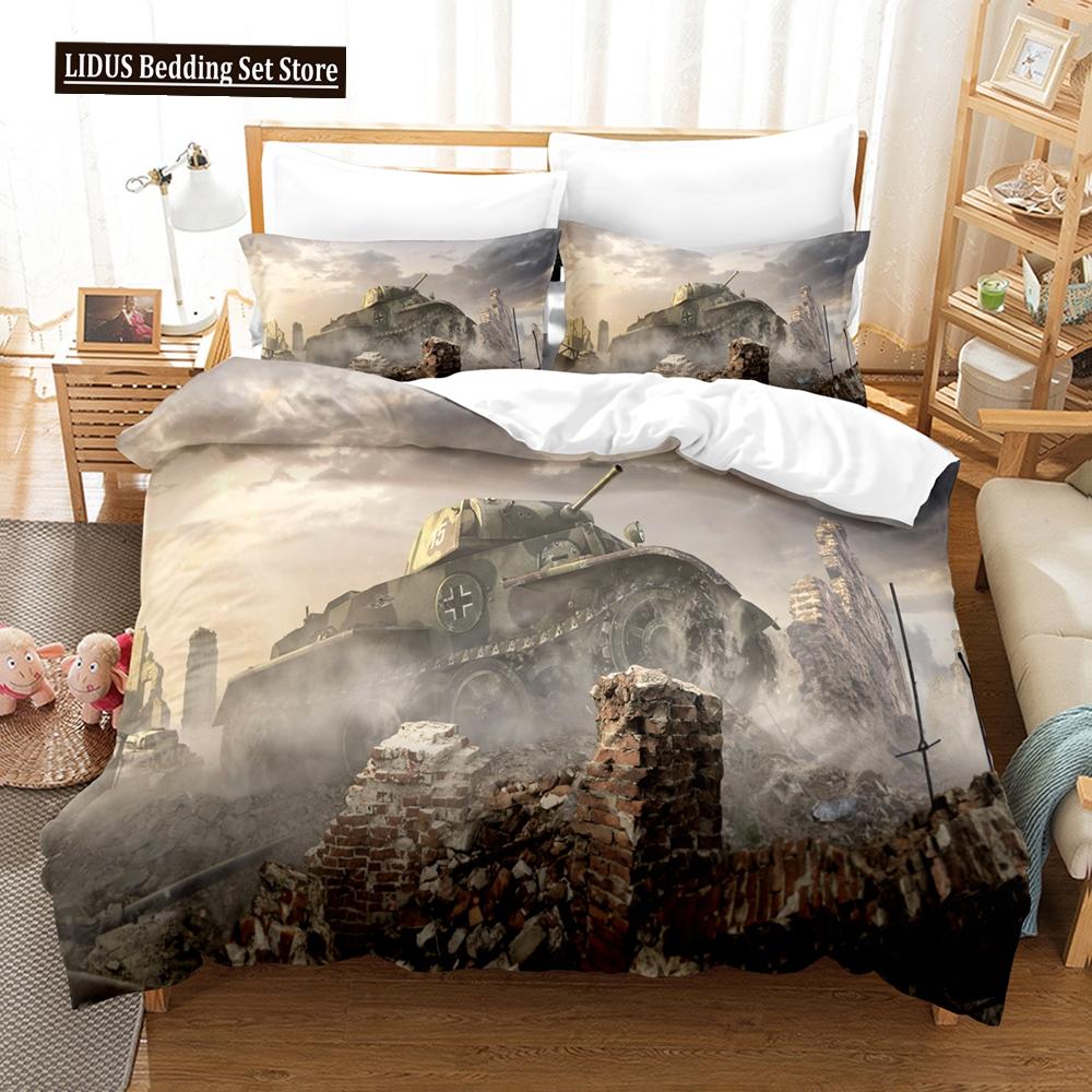 3D Tank Duvet Cover Tank Print War Military Weapon Theme For Children Teens Women Men Gifts For Bedroom Decorations Queen King
