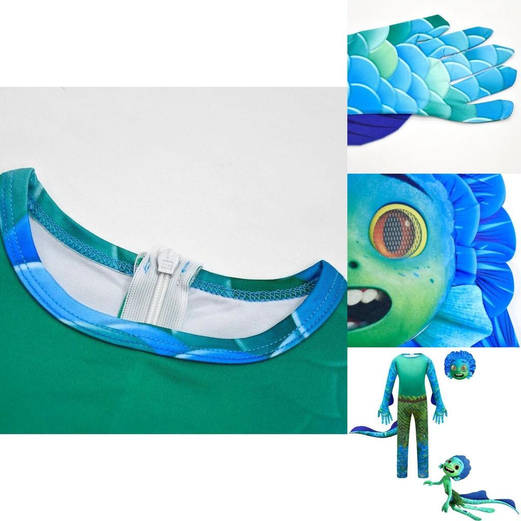 Enchanting Luca Kids Jumpsuit With Mask And Gloves For Vibrant Halloween Dress Up