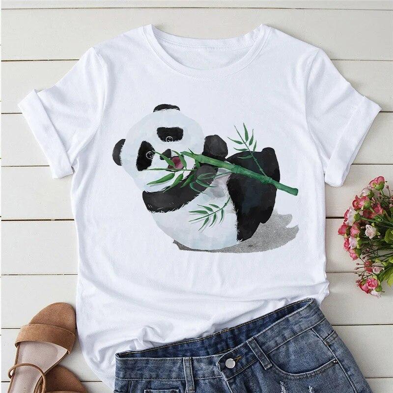 Summer Tshirts Cartoon T shirt women Kawaii Panda Yoga Print Cute Women tee-shirt Short Sleeve Tee Ladies Casual Tops T-shirt