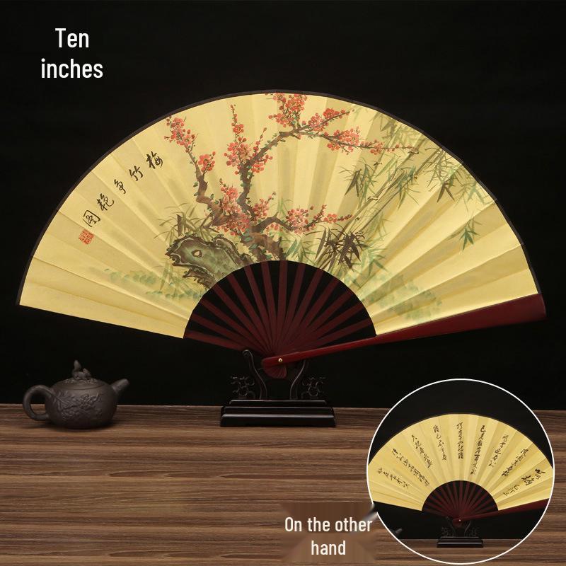 10-Inch Handmade Chinese Style Folding Fan: Custom Men's Hanfu Disco Fan