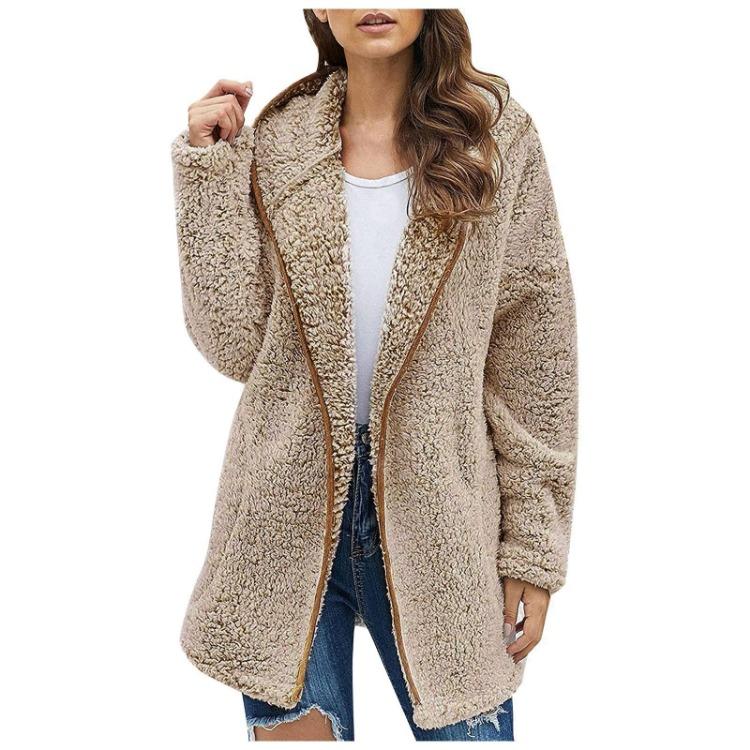 Winter Women's Thick Plush Long Sleeve Pocket Jacket Top Fashion Fall