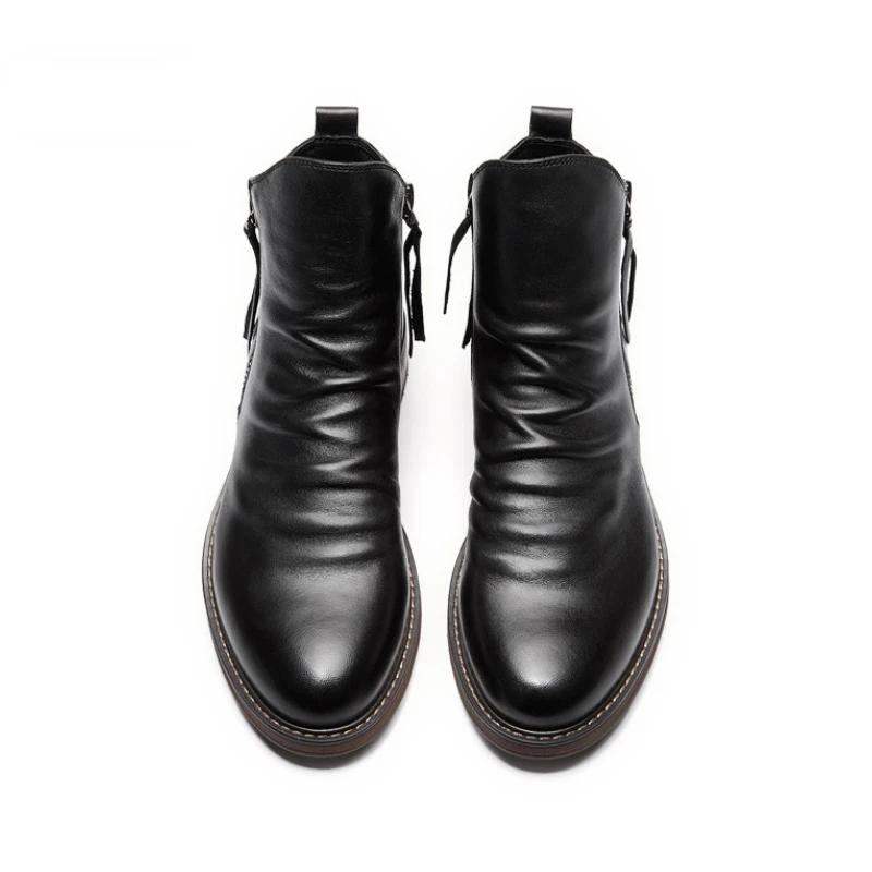 

Luxury Men Boots Fashion Chelsea Boots High-top Tassel Zipper Men s Leather Shoes designer Retro Men Ankle Boots Plus Size 38-48 48 чорний