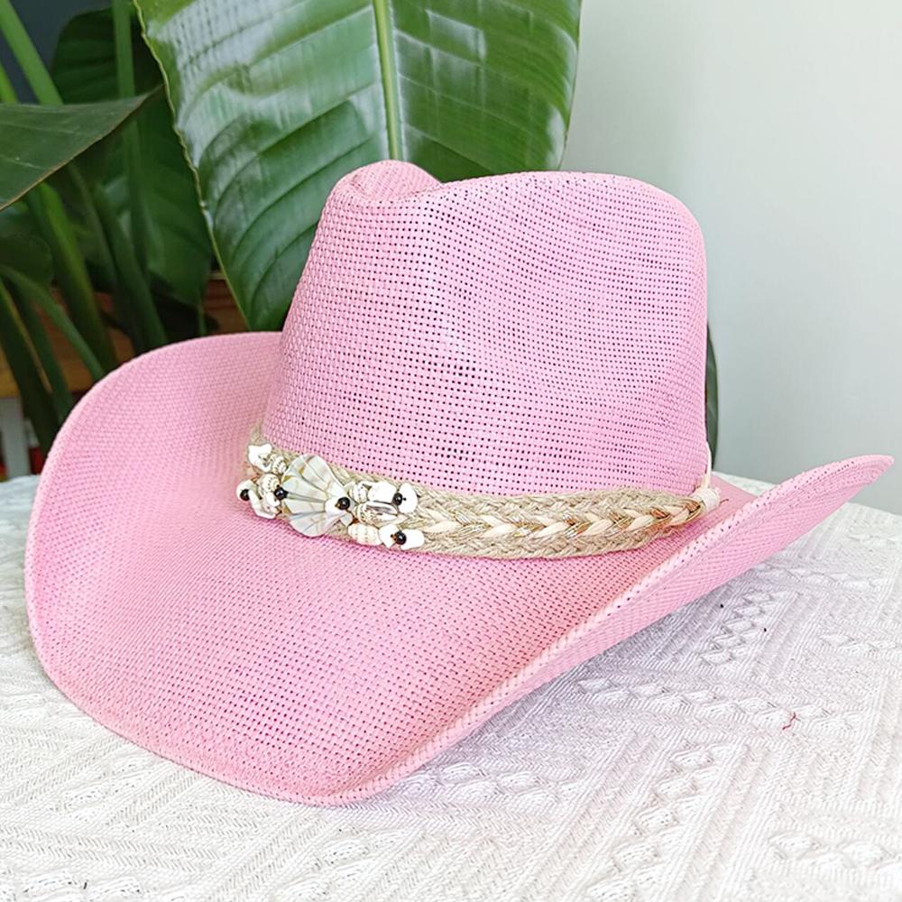 Cappello da cowboy in paglia da donna cappello da spiaggia cappello jazz con accessori da fornaio moda estate