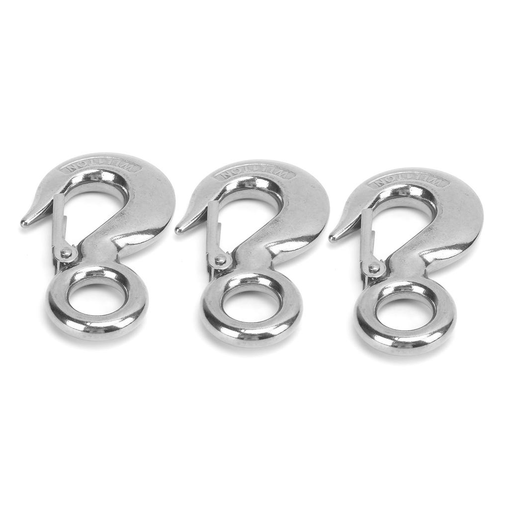 3pcs Eye Slip Hook with Safety Latch Stainless Steel Marine Lifting Eye Hoist Sling Hook1T