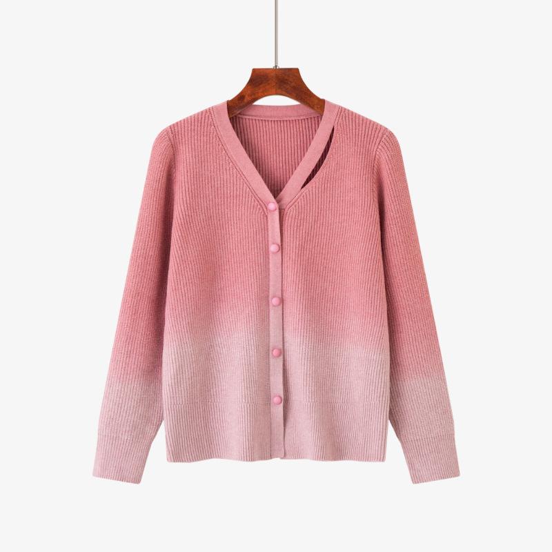 

Женский свитер свободного кроя с V-образным вырезом и дизайном Sense Gradual Color Plus Size XXXL розовый