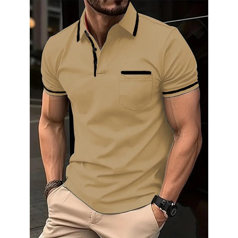 European Plus Size Men Top Summer Pocket Button Casual T Shirt White Black Blue Loose Classic Tops Lapel Neck Short Sleeve Polo Shirts