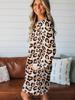 2025 Winter European & American Leopard Print Loose Casual Long Sleeve Dress with Pockets