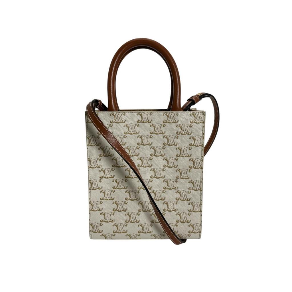CELINE Mini Partical Hippo Triomphe Handbag PVC white Women Used