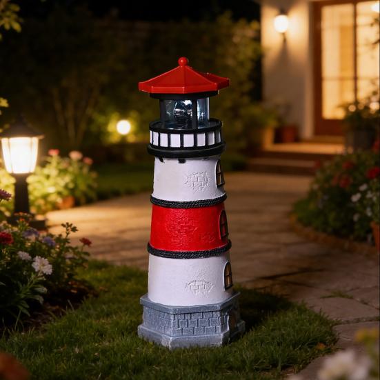 Solar Lighthouse Statue Light, Decorative Solar Garden Light, Waterproof Outdoor Solar Lighthouse Lamp for Patio Lawn Pathway