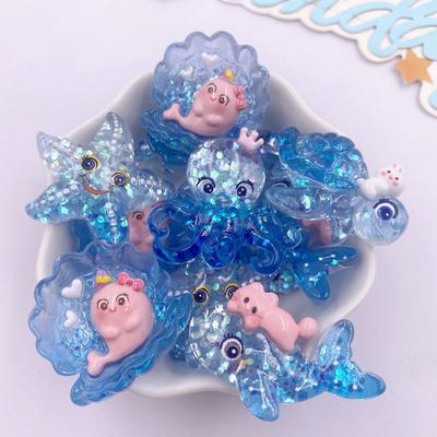 10 STuks Hars Schattig Kleurrijk Zee Schildpad Zeester Walvis Blauwe Serie Platte Achterkant Strass Cartoon Beeldjes Scrapbook DIY Decor Ambachten