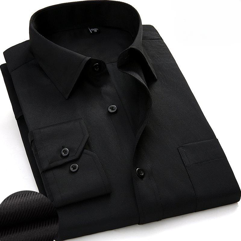 6XL Work Blue White Shirt Long Sleeves Men Formal Shirt Long Sleeve Office Solid Color Classic Striped Fashion Business Pocket