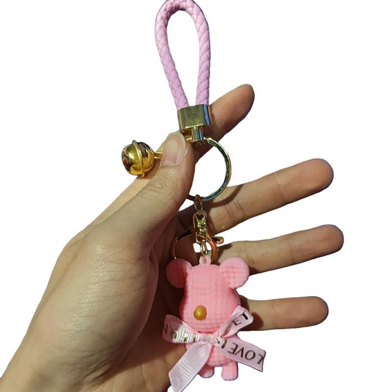 Chaveiro de coelho com laço de urso de lã de resina fofa, chaveiro de carro para festas, presente criativo para meninas, bolsa de boneca de tecelagem, pingente