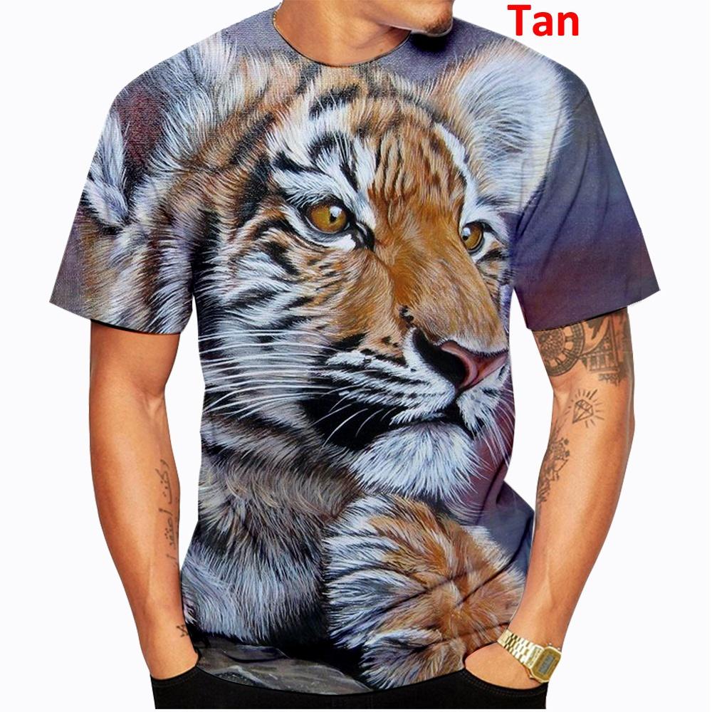 Cool Fashion Animal Tiger 3d Print T-Shirt Casual Round Neck Short Sleeved Men's T-shirts