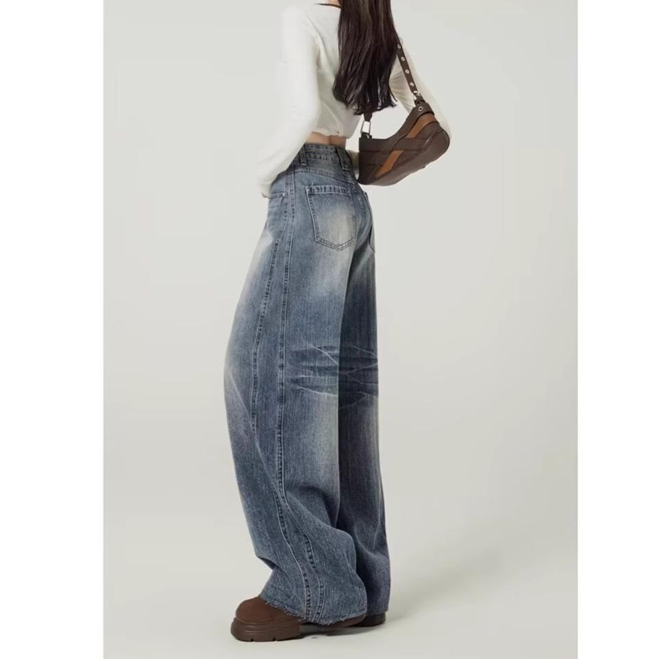 Jeans de Mujer 2026 Primavera de Cintura Alta Pierna Ancha - Estilo Retro, Adelgazantes, de Longitud al Suelo Estilo Guadaña