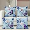 2D Flat Printing Blue Butterfly and Rose Pattern Decorative Cushions Polyester Pillowcase, Sofa Decorative Cushion Cov