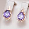 Sparkling Purple Water Drop Natural Zircon Pendant Drop Earring For Women  Rose Gold Color Party Daily Vintage Jewelry