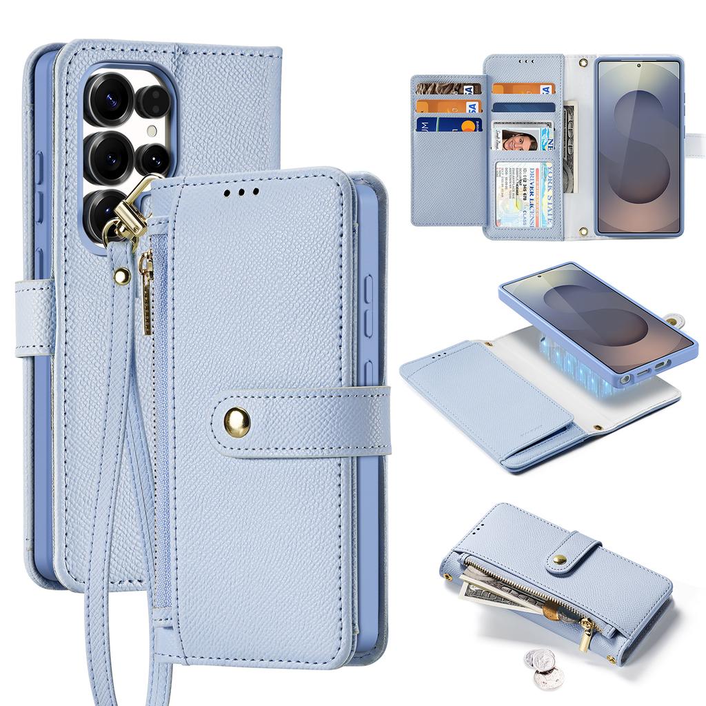 Premium Cow Leather Wallet Case for Samsung Galaxy S25 Ultra Plus Edge Detachable Magnetic Charging Phone Cases Protective Cover