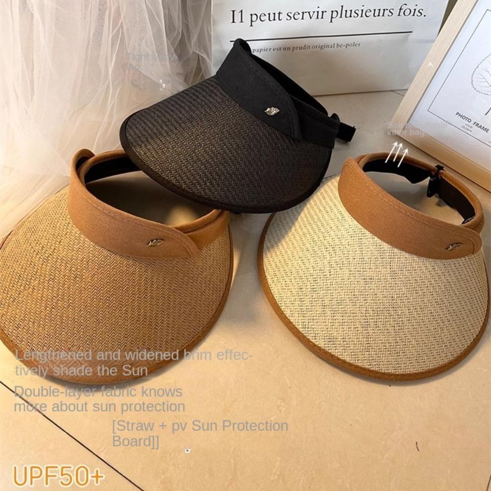 

Large Brim Empty Top Cap UV Protection Sunscreen Hat Simple Straw Hats Travel