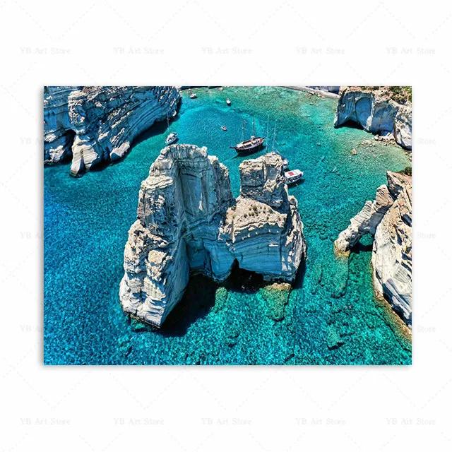 Santorini Griechenland Amorgos Insel Reise Milos Bucht Druck Kunst Leinwand Poster Für Wohnzimmer Dekoration Heim Wandbild