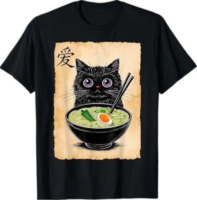 Cat Ramen Graphic Tees Funny Japanese Kawaii Anime Cat T-Shirt