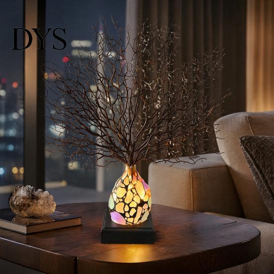 Creative Gift for Home Tree of Life Resin Night Light, Colorful Gemstone Mosaic LED Table Lamp with Solid Wood Base Base, Vintage Art Desktop