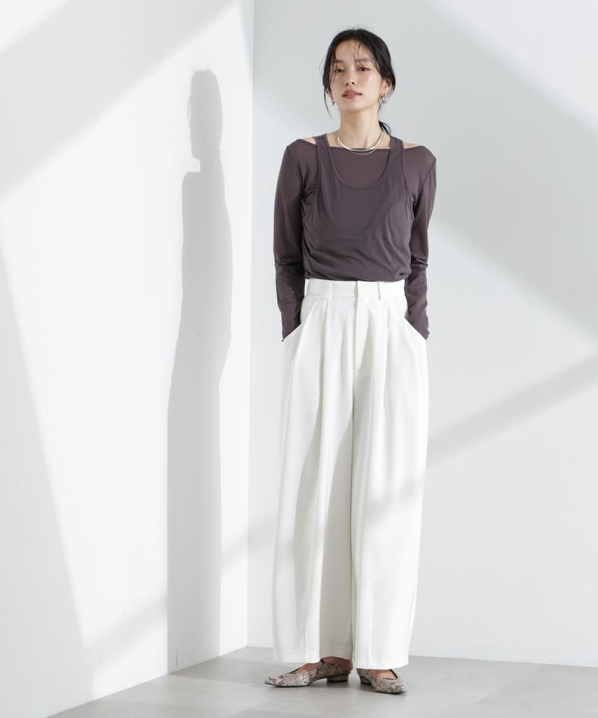 Nano Universe Sheer Tank Top and Long Layered F Women's T-Shirt Set, 023, Charcoal, 669-5123307