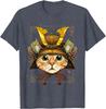 Samurai Cat Warrior Japanese Ronin Graphic Tee Breathable Casual Cotton T-Shirt for Men