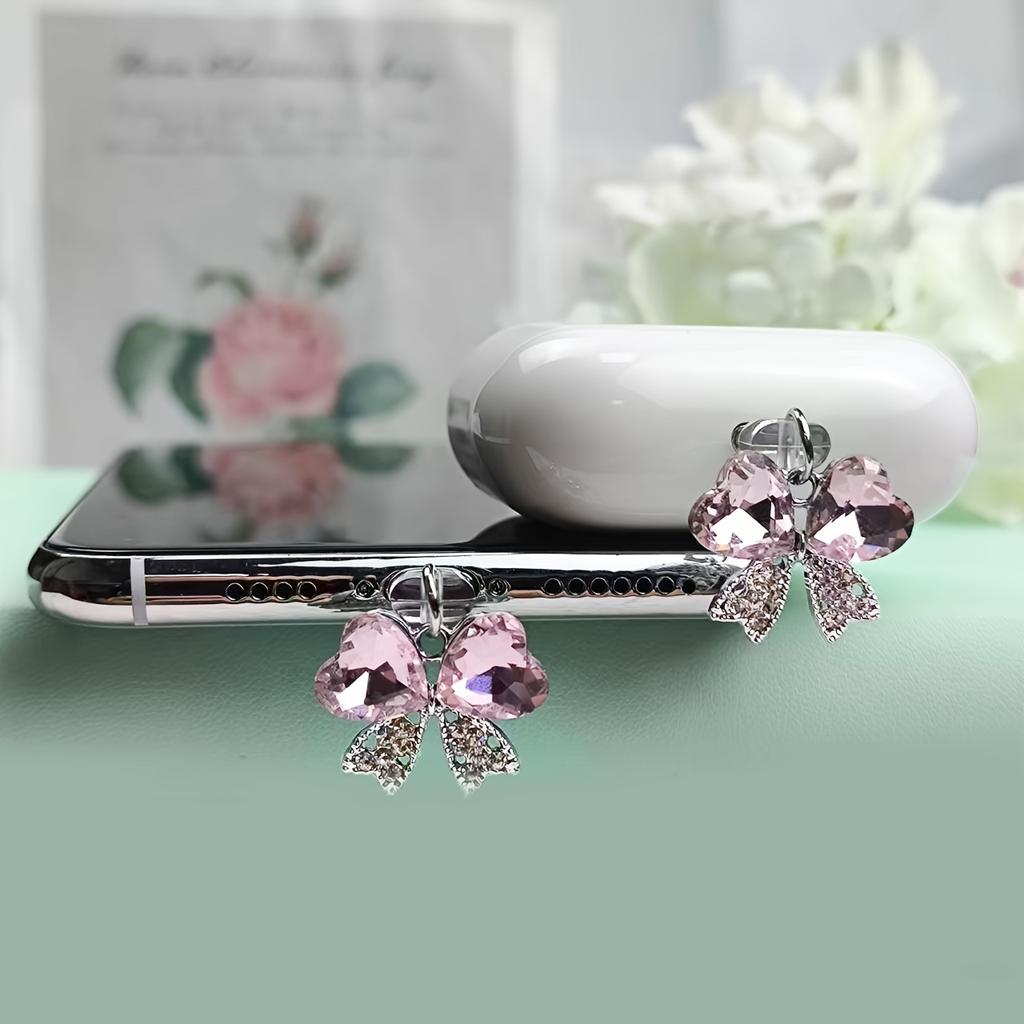 1pc Sparkling Rhinestone Butterfly Dust Plug, Aluminum Alloy Anti-Dust Cap for Type-C & IPhone Ports