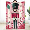Extra Large  Soft Polyester Flannel Blanket - Reversible Nutcracker Christmas Throw with Pink & Golden Holiday Design