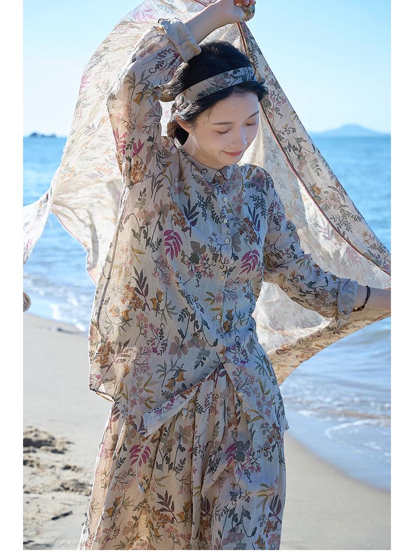 

Artistic Casual Women s Retro Floral Linen Summer Shirt Cardigan Large Лляний/квітковий