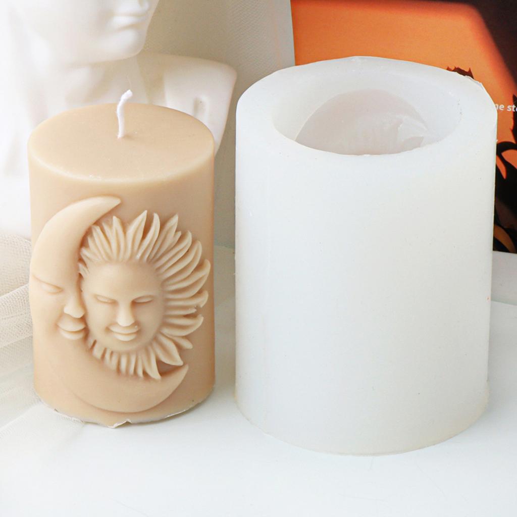 Sun Goddess Cylinder Candle Mold Personalized Sun Moon Face Candle Mold Sturdy Candle Moulds for DIY Enthusiasts