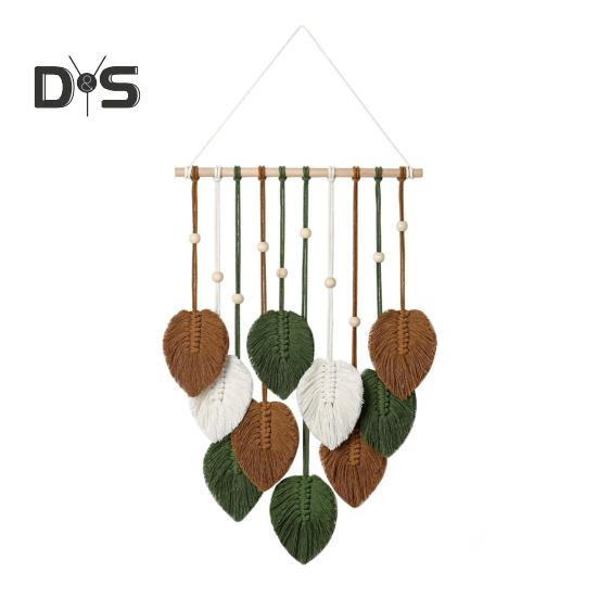

Настенный гобелен в форме листа, ручная работа, плетеные деревянные бусины, декор в стиле бохо, украшение на стену для общежития, дома, отеля, подвесная подвеска на окно разноцветный