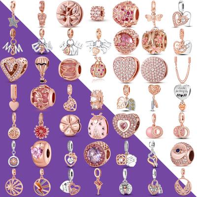 Růžové zlato Hot 100% 925 Sterling Silver Visací přívěsek Korálky Fit Originální náramek Náhrdelník Diy Šperky Dámské Dárky