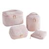 4Pcs/Set Corduroy Makeup Bag Travel Lattice Cosmetic Organizer Set Portable Cute Mini Pouches Storage Case Clutch Women Girls Makeup