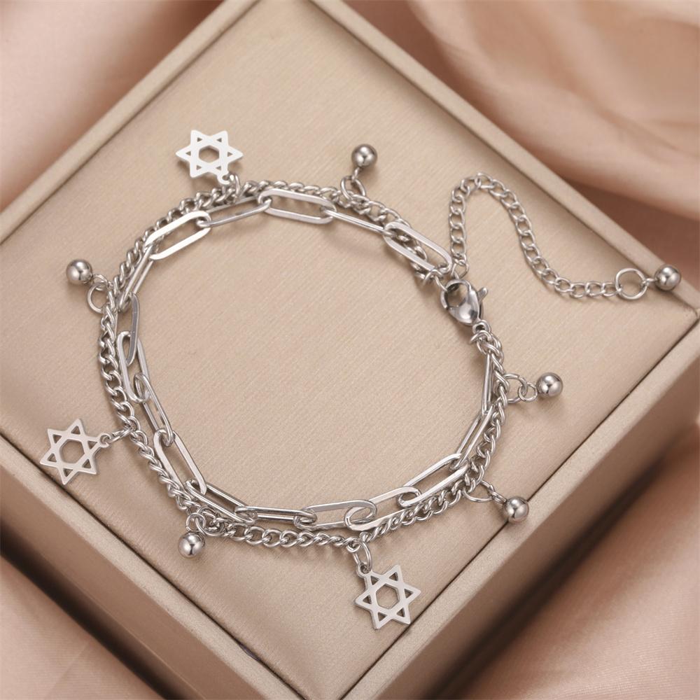 My Shape Star of David Bracelets Adjustable 2 Layers Hand Chain Stainless Steel Link Chain Hexagram Je Jewelry Israel Gifts