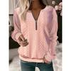  Women's Long Sleeve Knit Top Casual Quarter Zip Textured Sweater Pullover For Daily Wear