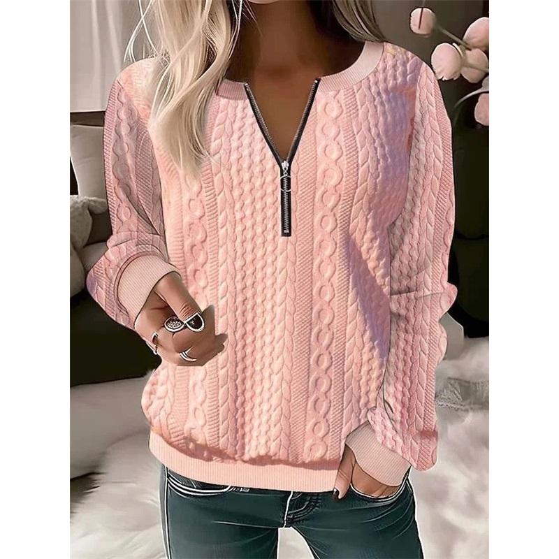 Women's Long Sleeve Knit Top Casual Quarter Zip Textured Sweater Pullover For Daily Wear