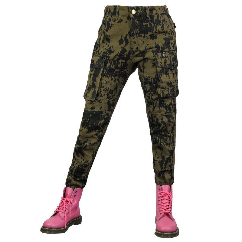 Motorradjeans weiblicher Fahrer Mehrzweck-Cargo atmungsaktive Camouflage-Hose Motorrad-Schutzhose Reithose