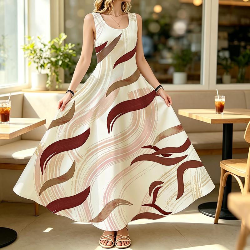 Women's Sleeveless Maxi Dress Minimalist Lines Lightweight Long Dress for Beach Vacation,Daily Casual,Summer Outings
